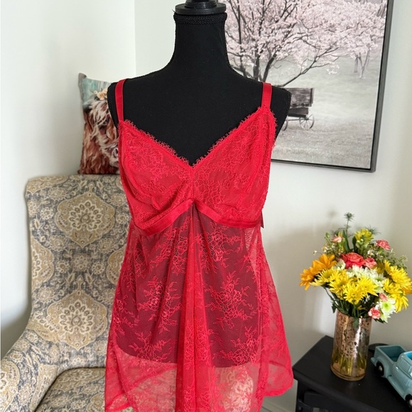 Auden Red Lace Chemise w/panties with Bow Detail - Picture 1 of 6